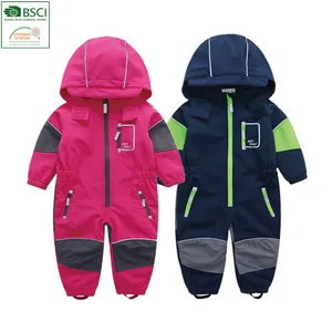 Oem Custom Outdoor Kids Softshell Hooded Jumpsuit Waterdicht Winddicht Overall Voor Kinderen Baby Rompertjes