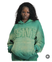 KY unisexe soleil délavé lavage en détresse broderie femmes personnalisé 2 pièces survêtement ensemble pantalons de survêtement évasés et sweat à capuche en gros