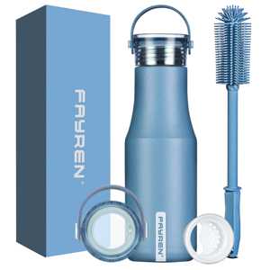 Bouteille isotherme à vide en acier inoxydable avec poignée et couvercle, purificateur d'eau portable pour l'extérieur, bouteille d'eau thermique avec infuseur à thé - Product Image 1