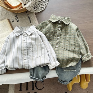 Conjunto de Dos Piezas para Niños, Camisa <span class=keywords><strong>a</strong></span> Rayas de Manga Larga y Pantalones de Mezclilla, Estilo Casual para Primavera y Otoño - Product Image 1