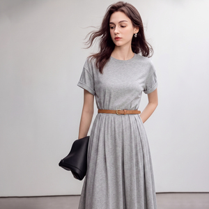 Summer Elegant Round Neck Short Sleeve A Line Dress For Petite Women - Product Image 2