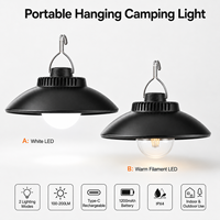 Lanterne de camping LED rechargeable Type-C 5W 200LM IP44, lampe de tente suspendue 1200mAh 2 modes, rétro, extérieur, urgence, blanc, plastique