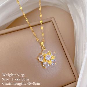 Stainless Steel Jewelry Set Non Fade Shiny Zircon Flowers Charm Pendant Necklace Earring for Women Clavicle <b>Chain</b> Choker Jewelry - Product Image 6