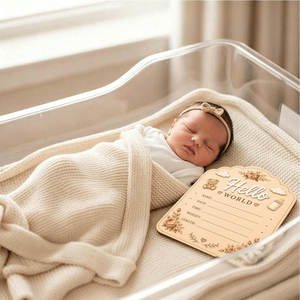 Uionen Panneau d'annonce de naissance en bois « Hello World » avec motif floral, plaque de suivi de la première année pour la décoration murale de la chambre de bébé - Product Image 2