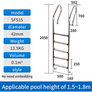 Échelle de piscine en acier inoxydable sans pré-encastrement, antidérapante, pour accès intérieur à la piscine, modèle SF - Product Image 4
