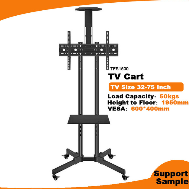 Factory Direct Sale Universal LED LCD Flat Panel TV Cart 32-75Inch Height Adjustable Floor Stand Rolling TV Cart