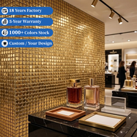 Carreaux de parquet modernes en aluminium, mosaïque métallique dorée brillante, carreaux muraux 3D carrés pour cuisine et salle de bain