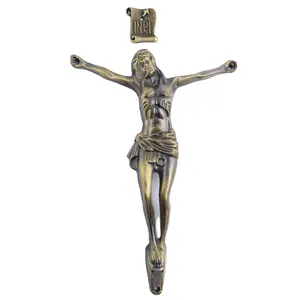 Antique Bronze Metal Wall Cross Kit Jesus Body Corpus with INRI Plaque