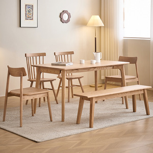 Chiya Furniture Solid Wood <b>Dining</b> <b>Table</b> Set 6 Piece <b>White</b> Ash Wood Modern Simple Style For <b>Dining</b> Room - Product Image 2