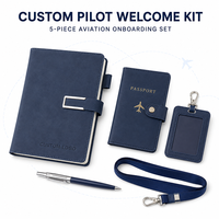 Kit de bienvenue personnalisé pour pilotes : Carnet A5, stylo métallique, porte-passeport, porte-badge, cordon tour de cou – Coffret cadeau pour personnel de bord et écoles de pilotes
