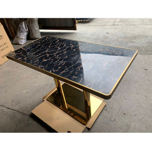 Modelos de Mesa de Comedor de Piedra de Mármol, Mesa de Comedor Negra y Dorada, Mesa Comercial de Vidrio - Product Image 6