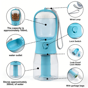 Hot Selling Portable 3-in-1 ABS+PC Feeder Two <b>Food</b> Container Mini Drink Filter Outdoor <b>Pet</b> Water Bottle Trash Bag for Cats Dogs - Product Image 3