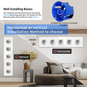 European Standard Wall <b>Socket</b> Type 82 Tempered Glass Panel Recessed Mounting <b>With</b> Claws For Round Box - Product Image 3