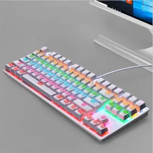 87 клавиш механическая клавиатура RGB компьютерная игровая USB Проводная красочная светло-зеленая ось настоящая клавиатура