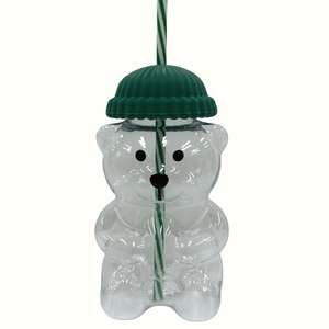 Botol Air Plastik Bentuk Beruang yang Menggemaskan dengan Sedotan, Bahan PC Bebas BPA, Ringan, Hadiah Liburan yang Sempurna, Gaya Fashion - Product Image 1