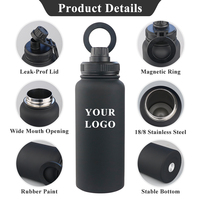 Bouteille d'eau isotherme en acier inoxydable 32 oz avec logo personnalisé, double paroi sous vide, couvercle à paille pour adultes, idéale pour la gym, le sport et le camping