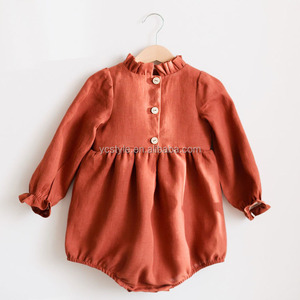 Barboteuse bébé en <span class=keywords><strong>lin</strong></span> rouille, barboteuse à bulles bohème pour tout-petits manches longues <span class=keywords><strong>combishort</strong></span> pour bébé - Product Image 3