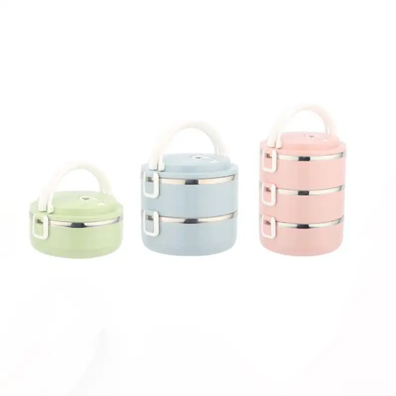 Top seller Portable Multilayer Adult Kids Round Bento Lunch Box Leakproof Stainless Steel Food Container With Handle