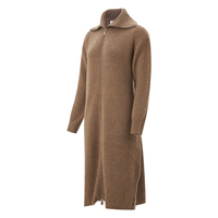 Robe en tricot de cachemire à col rabattu pour femme, manches longues, longueur genou, coupe droite, tricot d'hiver, fabricant sur mesure