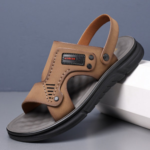 Sandalias de cuero para hombre, estilo abierto, para verano, para la playa, con suela de goma, entresuela de EVA, forro de PU, estilo sólido. - Product Image 4