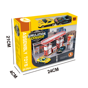 Puzzle per bambini più venduti blocchi fai da te 3D città stazione di benzina scena in lega di veicoli pressofuso parcheggio gioco giocattoli <span class=keywords><strong>set</strong></span> - Product Image 5