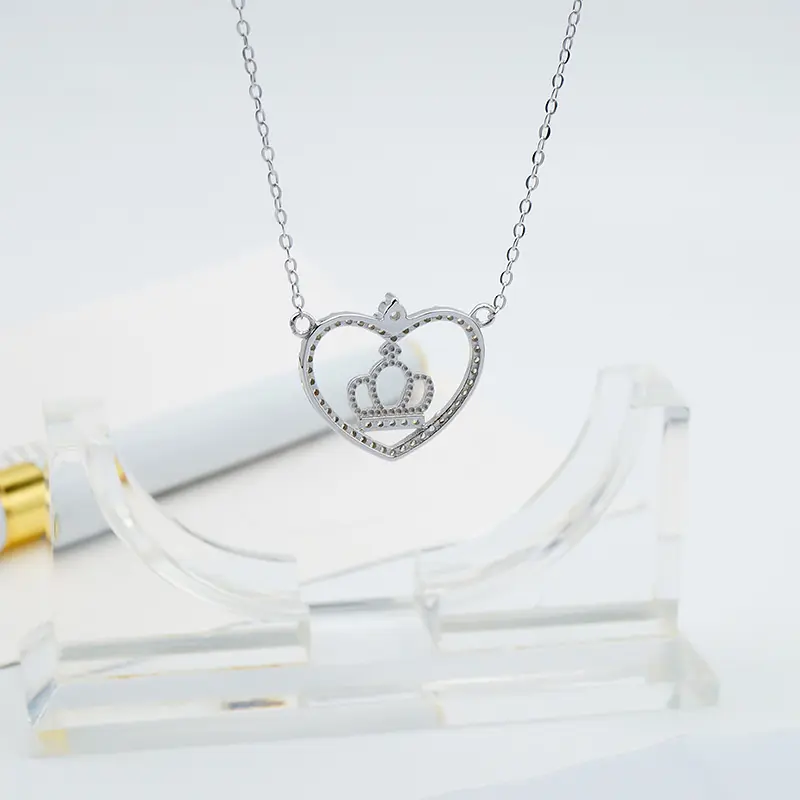 NZA2-005 Corazón y corona collar con 925 marcado sello en cada collares de plata