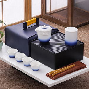 Juego de té de viaje, juegos de té de Kung Fu de porcelana japonesa, tetera para exteriores, almacenamiento portátil, juego de tazas de té de oficina - Product Image 3