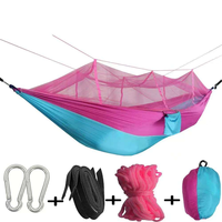 Hochwertige Nylon-Camping-Hängematte mit Moskitonetz, Leichte Tragbare Doppel-Fallschirm-Hängematte für Wanderungen