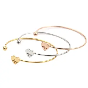 wholesale unique couple elastic plain cuff heart charm bracelets for women