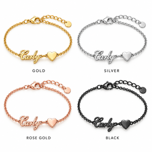 Bracelet personnalisé avec nom, bracelet en acier inoxydable avec nom personnalisé, design tendance en forme de cœur, bracelet DIY, bijoux cadeaux pour femme - Product Image 2