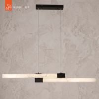 Lustre linéaire en albâtre espagnol, laiton noir, pour salle à manger de villa, hôtel, salon