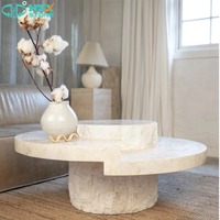 Vente en gros de pierre de marbre travertin de qualité supérieure HZX pour le salon de luxe dessus de table de chevet personnalisé socle de café d'extrémité moderne