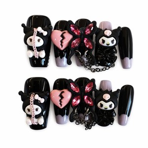 Uñas Postizas de Resina Personalizadas, Hechas a Mano, con Personajes de Dibujos Animados, Cadena de Diamantes de Imitación, Sin Pegamento, Set de Manicura para Mujer - Product Image 1