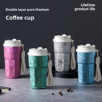 Nouvelle tasse à café en titane pur, isolée sous vide, à double paroi, élégante, portable, pour une utilisation nomade, adaptée aux voitures