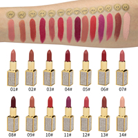 Tube de rouge à lèvres en diamant de luxe Rouge à lèvres soyeux solide mat personnalisé avec 5g de maquillage minéral végétalien et longue durée de marque privée