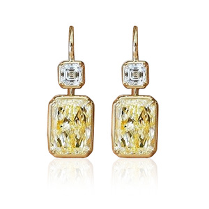 Orecchini pendenti con zirconi quadrati gialli per donna, gioielli semplici e alla moda - Product Image 3