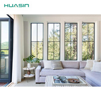 Nouvelles cadres de fenêtres américaines Huasin en bois recouvert d'aluminium avec grille, design moderne, triple vitrage