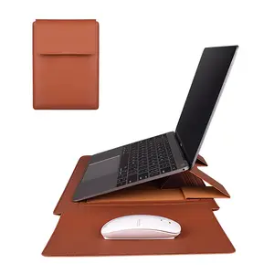 Ready to ship leather laptop sleeve stand functional vegan leather laptop pouch bag