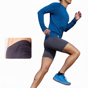 Shorts de course sans coutures pour hommes, respirants, en maille, avec poche discrète, taille mi-haute, pour l'entraînement sportif - Product Image 1