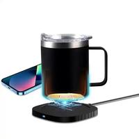 JEDI 55 derajat pemanas baja tahan karat 2-In-1 cangkir Tumbler kopi penghangat 15W pengisi daya ponsel nirkabel untuk hadiah promosi