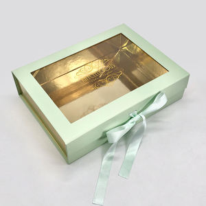 Wholesale High Quality Rigid Paper Magnetic Folding Packaging Boxes Luxury Gift Boxes With Clear PVC Window And Ribbon
