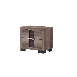 Comodino Rustico Contemporaneo Marrone con Due Cassetti e Maniglie in Metallo, Arredamento in Legno per Camera da Letto - Product Image 1
