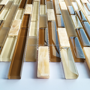Marrone chiaro Design moderno striscia di mosaico laminato stampante a getto d'inchiostro pietra di vetro per pareti interne decorazione della casa Splash - Product Image 5