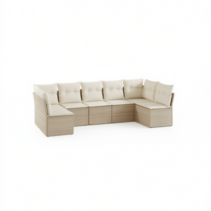 Ensemble de canapés de jardin en rotin PE 6 places, mobilier d'extérieur durable au design contemporain, structure en acier beige - Product Image 1