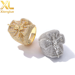 Nuevas llegadas: Anillo unisex de hip hop con cruz de Jesús, microincrustaciones de circonitas, engaste de garra, chapado en oro de 18K, material de cobre, para boda y compromiso. - Product Image 3