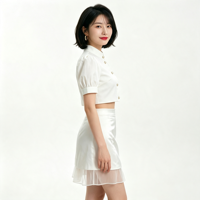 Ensemble haut court à manches bouffantes blanches et mini-jupe à ourlet transparent, tenue vintage française en deux pièces pour femmes, mode estivale