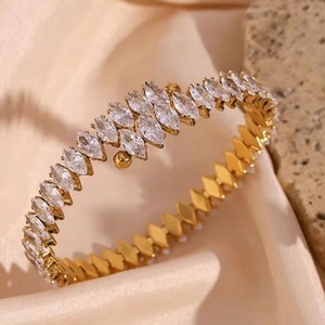 Bracelets articulés en or massif véritable, étanches, en acier inoxydable, anti-ternissement, avec zircon, pour femmes - Product Image 1
