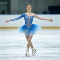 Robe de patinage et de danse pour enfants et adultes, dégradé bleu et blanc, maille à manches longues, jupe superposée avec strass, pour compétition et spectacle de patinage sur glace