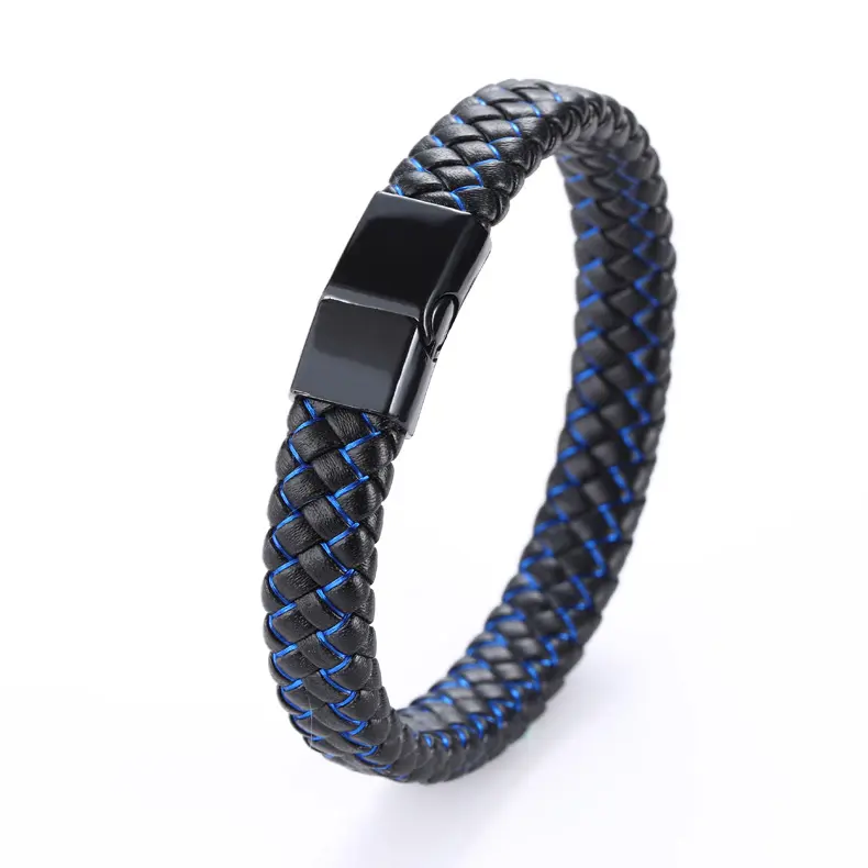 Blue and Black Magnetic Clasp Real Leather Bracelet Snake Head Leather Pu Bracelet Bangle Accessories for Men