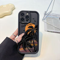 Coque de téléphone légère en TPU avec impression de palmiers et coucher de soleil, estampage à chaud, motif plage mignon pour l'été